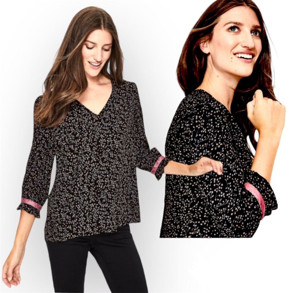 Boden Winnie Top Womens Size 2 Blouse Navy‎ Twinkle Vine Back Buttons Shirt